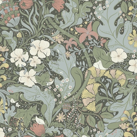 Manhattan Comfort Lisburn Elise Green Nouveau Gardens 33 ft L X 209 in W Wallpaper BR4080-83103